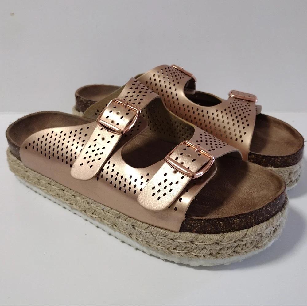 Pierre Dumas Double Strap Adjustable Platform Espadrilles Slide Sandals Size 10